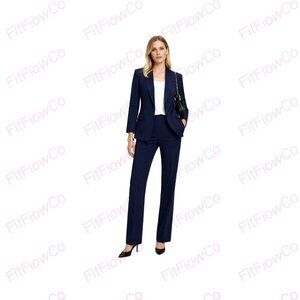 Mango Women’s Navy Structured Blazer Size 8 Fitted Cotton Blend Office Career
